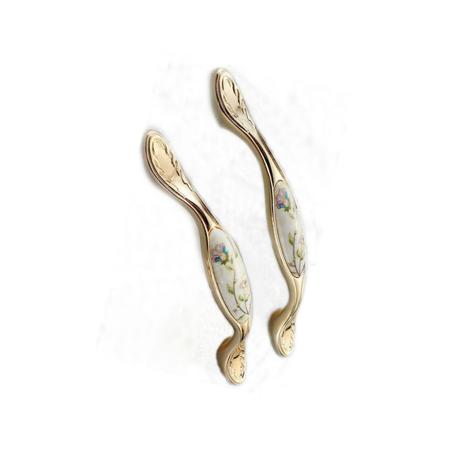 Модное изысканное золото с цветочным цинковым сплавом и керамической ручкой ящика 96 мм